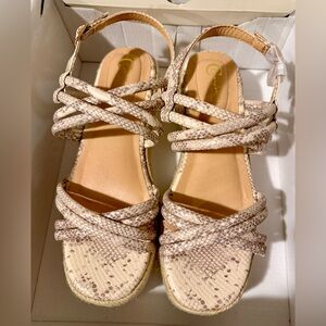Cato Stylish Beige Snake Print Sandals, size 7